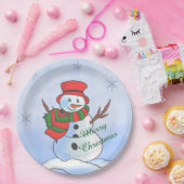Individueller Schneemann auf Schnee und Schneefloc Pappteller (Party)