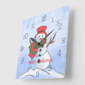 Individueller Schneemann auf Schnee und Schneefloc Quadratische Wanduhr (Winkel)