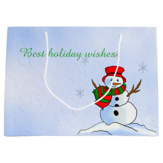 Individueller Schneemann mit Schneeflocken Große Geschenktüte (Vorderseite)