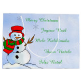 Individueller Schneemann mit Schneeflocken Große Geschenktüte (Rückseite)