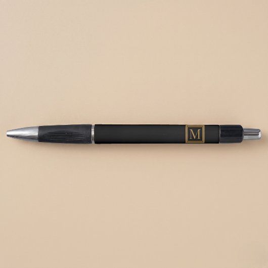 Individueller schwarzer & goldener Rahmen-Monogram Kugelschreiber