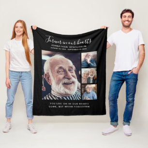 Individueller Text 4-Foto Für immer in unseren Her Fleecedecke