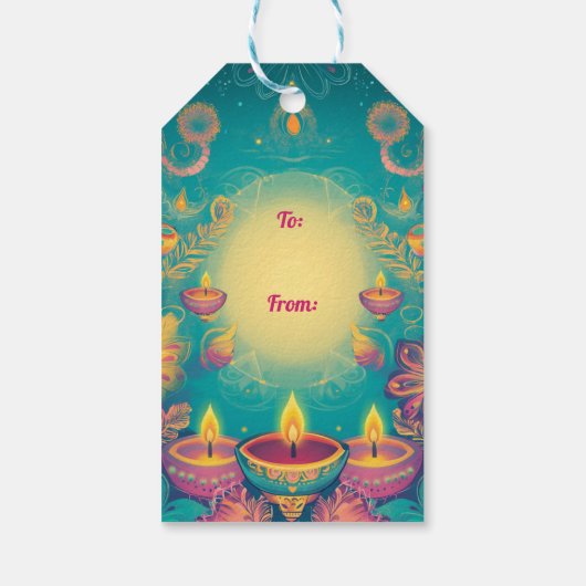 Individueller Text, Diwali Spark Illuminate & Cele Geschenkanhänger (Rückseite)