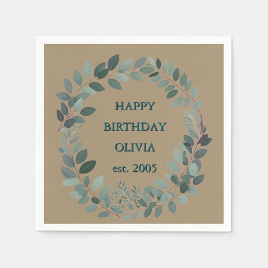 Individueller Text Eukalyptus Frame Napkin - mocha Serviette (Vorderseite)