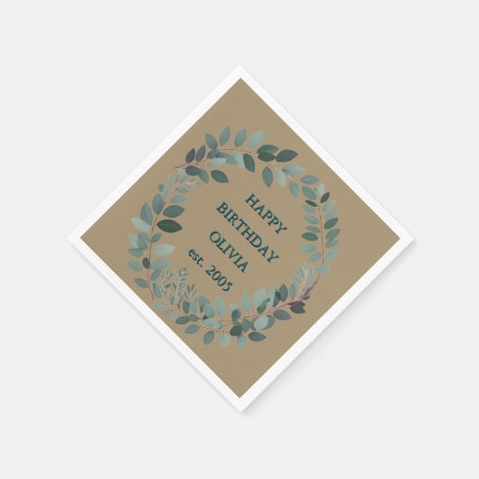 Individueller Text Eukalyptus Frame Napkin - mocha Serviette (Ecke)