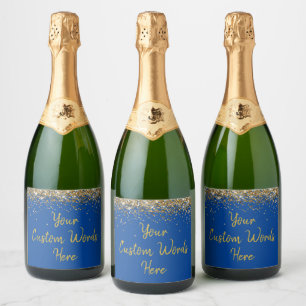 Individueller Text Hier Personalisiertes Blau Gold Schaumweinetikett