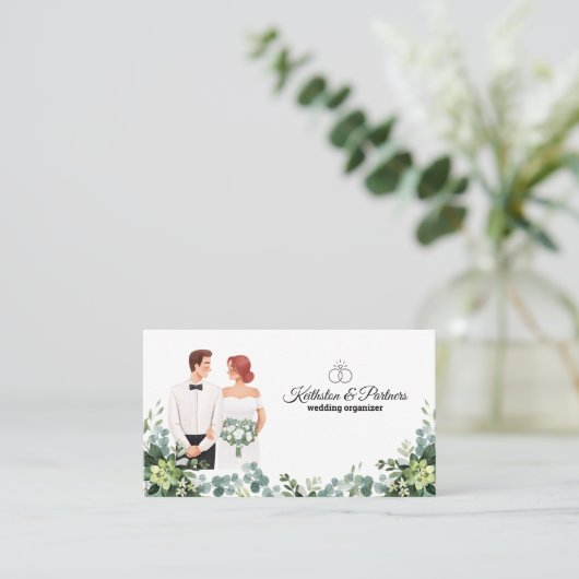 Individueller Text Moderne Blumenhochzeit Visitenkarte (Stehend Vorderseite)