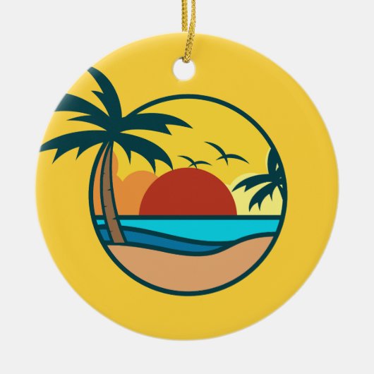 Individueller Text Tropical Beach Sunset Keramik Ornament (Vorne)