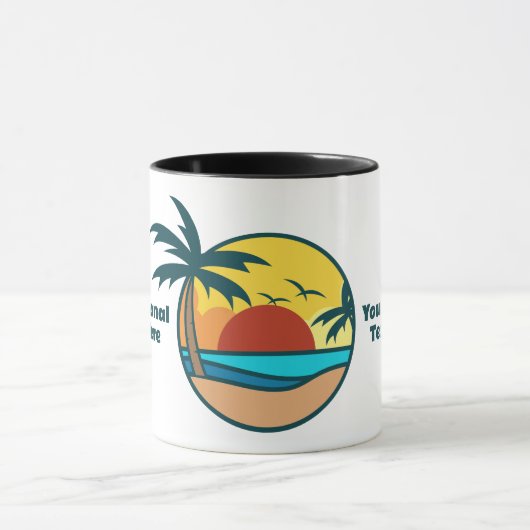 Individueller Text Tropical Beach Sunset Tasse (Zentrum)