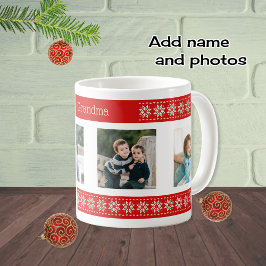 Individueller Text vier Fotos Weihnachtsmuster Kaffeetasse