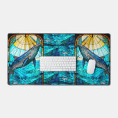 Individueller tropischer Blauwal an der Küste Gelb Schreibtischunterlage (Tastatur & Maus)