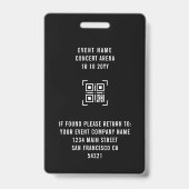 Individueller VIP Concert Event All Access Pass QR Ausweis (Rückseite)