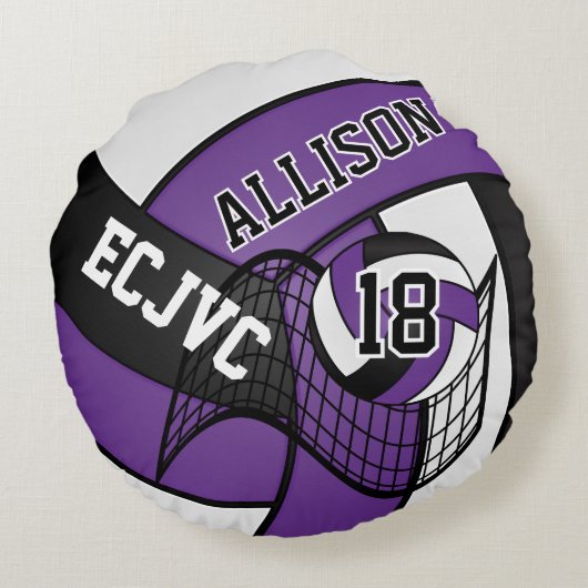 Individueller Volleyball 🏐 Sport-Lila, weiß und s Rundes Kissen (Rückseite)