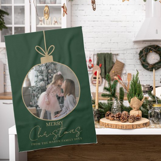 individueller Weihnachtsbaumschmuck mit Foto Geschirrtuch