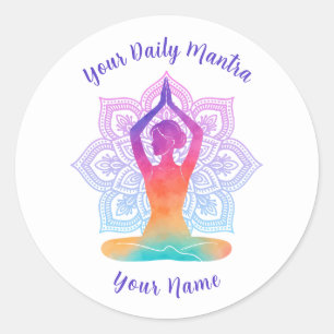 Individueller Yoga-Aufkleber mit Namen und Mantra Runder Aufkleber