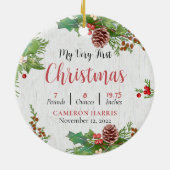 Individuelles 2-seitiges Rustic Baby's 1. Weihnach Keramik Ornament (Hinten)