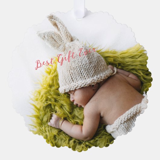 Individuelles 2-seitiges Rustic Baby's 1. Weihnach Ornament Karte (Vorderseite)