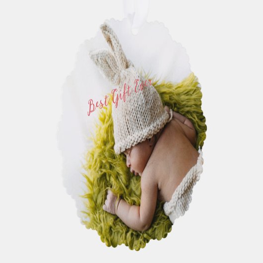 Individuelles 2-seitiges Rustic Baby's 1. Weihnach Ornament Karte (Rechts)