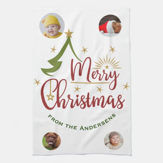 Individuelles 4-Foto-🎄 Geschirrtuch (Vertikal)