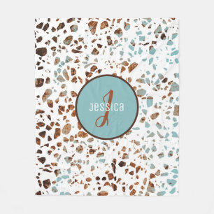 Individuelles abstraktes Terrazzo Braun- und Blau- Fleecedecke