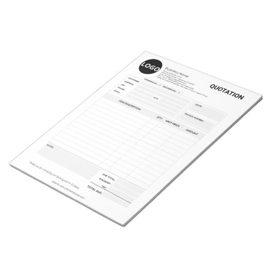 Individuelles Angebot und Rechnungsformular Notizblock (angewinkelt)