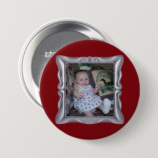 Individuelles Baby-Foto in Extravaganter Silver-Fr Button (Vorne & Hinten)