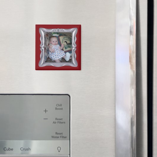 Individuelles Baby-Foto in Extravaganter Silver-Fr Magnet (In Situ (Kühlschrank))