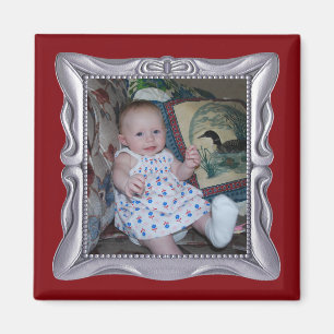 Individuelles Baby-Foto in Extravaganter Silver-Fr Magnet