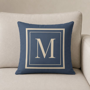 Individuelles Blau- und Vanille-Monogramm-Wurfkiss Kissen