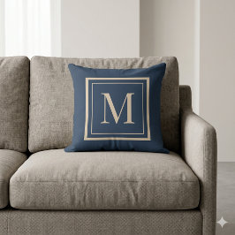 Individuelles Blau- und Vanille-Monogramm-Wurfkiss Kissen