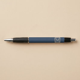 Individuelles Blau & Vanille-Rahmen-Monogramm Kugelschreiber