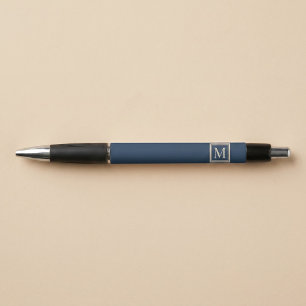 Individuelles Blau & Vanille-Rahmen-Monogramm Kugelschreiber