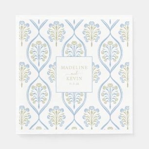 Individuelles blaues und grünes florales Hochzeits Serviette
