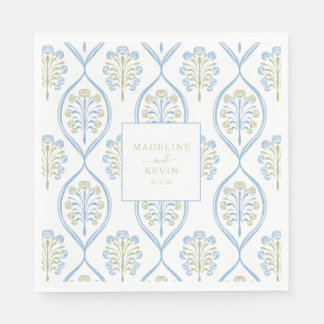 Individuelles blaues und grünes florales Hochzeits Serviette