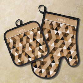 Individuelles braunes geometrisches Muster Ofenhandschuh & Topflappen-Set