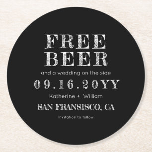 Individuelles Chalkboard Gratis Bier Save the Date Runder Pappuntersetzer