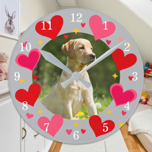 Individuelles Familienfoto mit Hund und Katze, per Runde Wanduhr