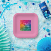 Individuelles Foto Bild oder Logo hier Rosa Quadra Pappteller (Party)