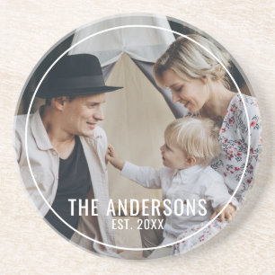 Individuelles Foto mit Familiennamen und Gründungs Getränkeuntersetzer