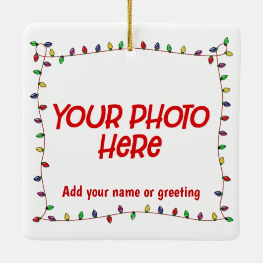 Individuelles Foto mit Weihnachtsbeleuchtung Keramikornament (Rückseite)