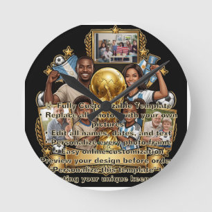 Individuelles Fußball-Vater-Foto-Collage-Geschenk Runde Wanduhr