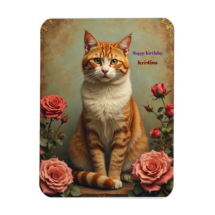 individuelles Geburtstags-Katzen-Blumengeschenk Magnet
