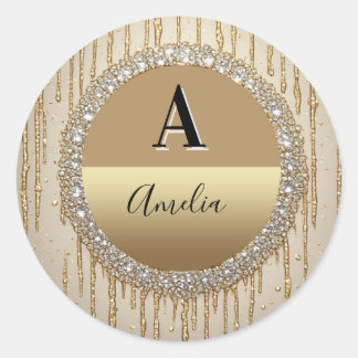 Individuelles Gold-Monogramm-Geschenk für Hochzeit Runder Aufkleber