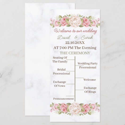 Individuelles Hochzeitsprogramm für elegante Rose- (Vorne/Hinten)