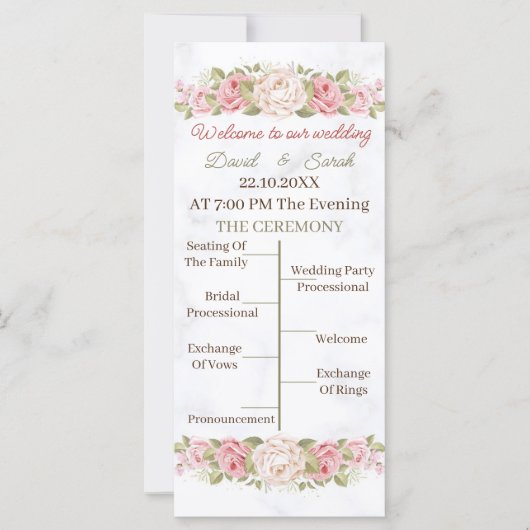 Individuelles Hochzeitsprogramm für elegante Rose- (Vorderseite)