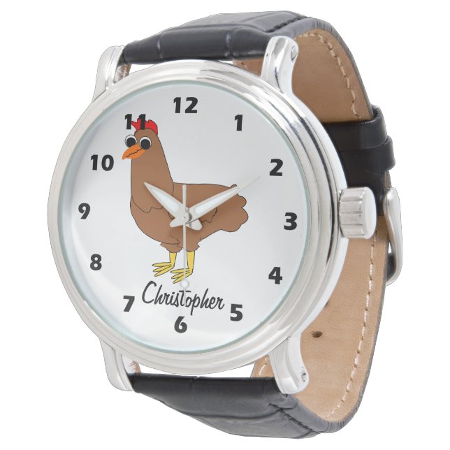 Individuelles Hühnerdesign Armbanduhr (Schrägansicht)