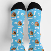 Individuelles Hunde-Foto & Name Blau Socken (Oben)