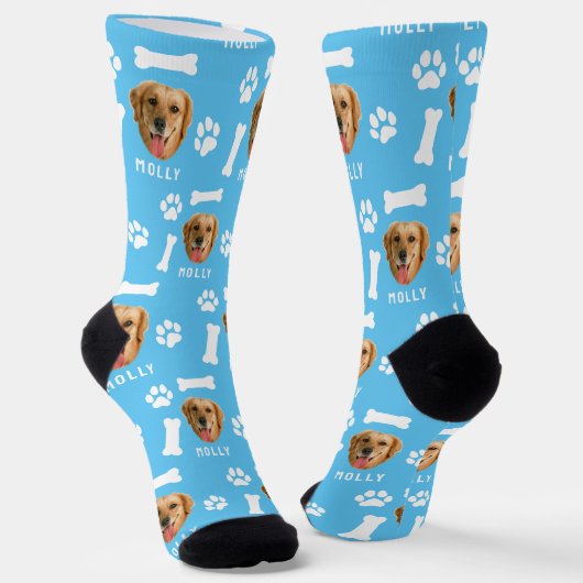 Individuelles Hunde-Foto & Name Blau Socken (Gewinkelt)