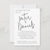 Individuelles, modernes Schwarz-Weiß-Script-Begräb Einladung (Vorderseite)