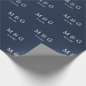 Individuelles Monogramm-Datums-Muster Modern Navy Geschenkpapier (Ecke)